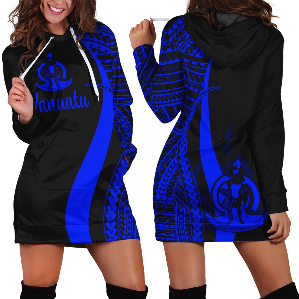 Vanuatu Women's Hoodie Dress - Blue Polynesian Tentacle Tribal Pattern Blue - Polynesian Pride