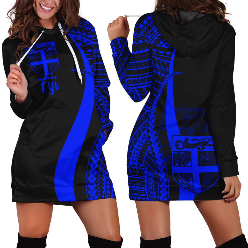 Fiji Women's Hoodie Dress - Blue Polynesian Tentacle Tribal Pattern Blue - Polynesian Pride