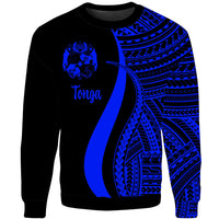 Tonga Custom Personalised Sweatshirt - Blue Polynesian Tentacle Tribal Pattern - Polynesian Pride
