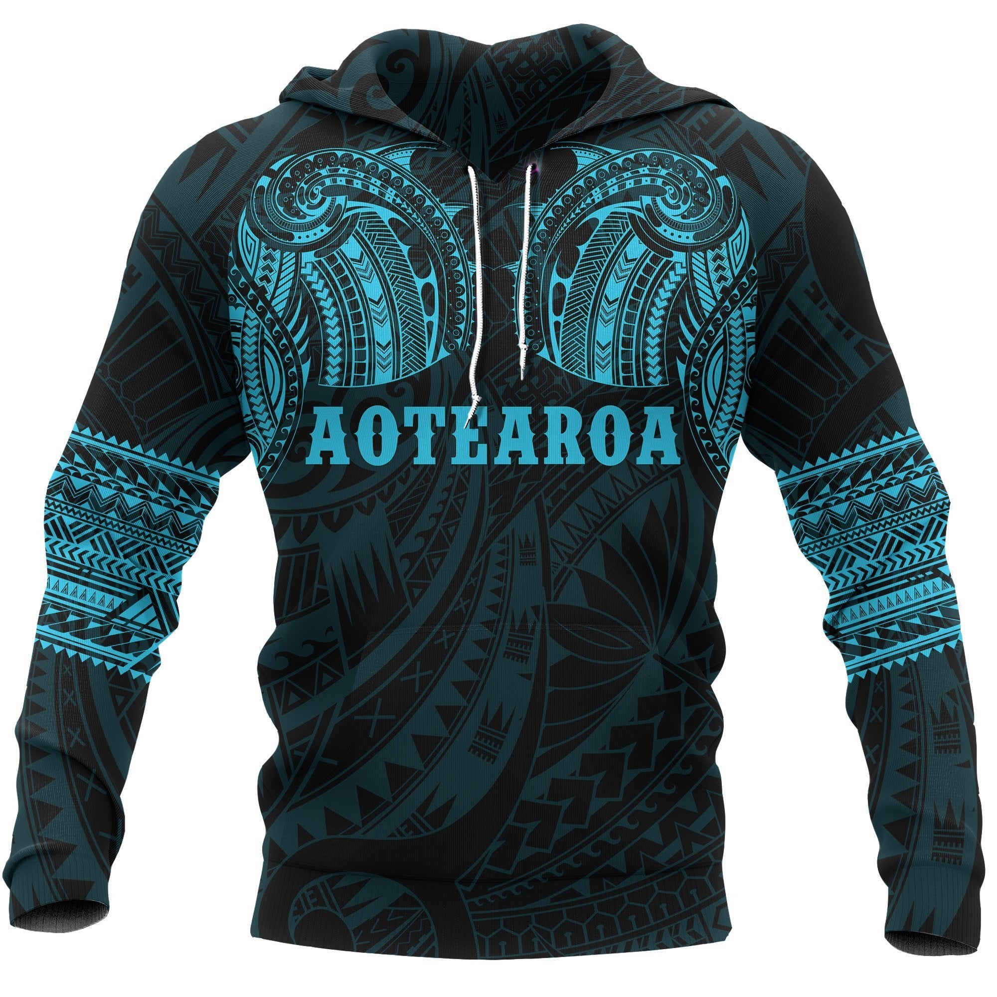 Maori Hoodie, New Zealand Tattoo All Over Print Hoodie Unisex Blue - Polynesian Pride