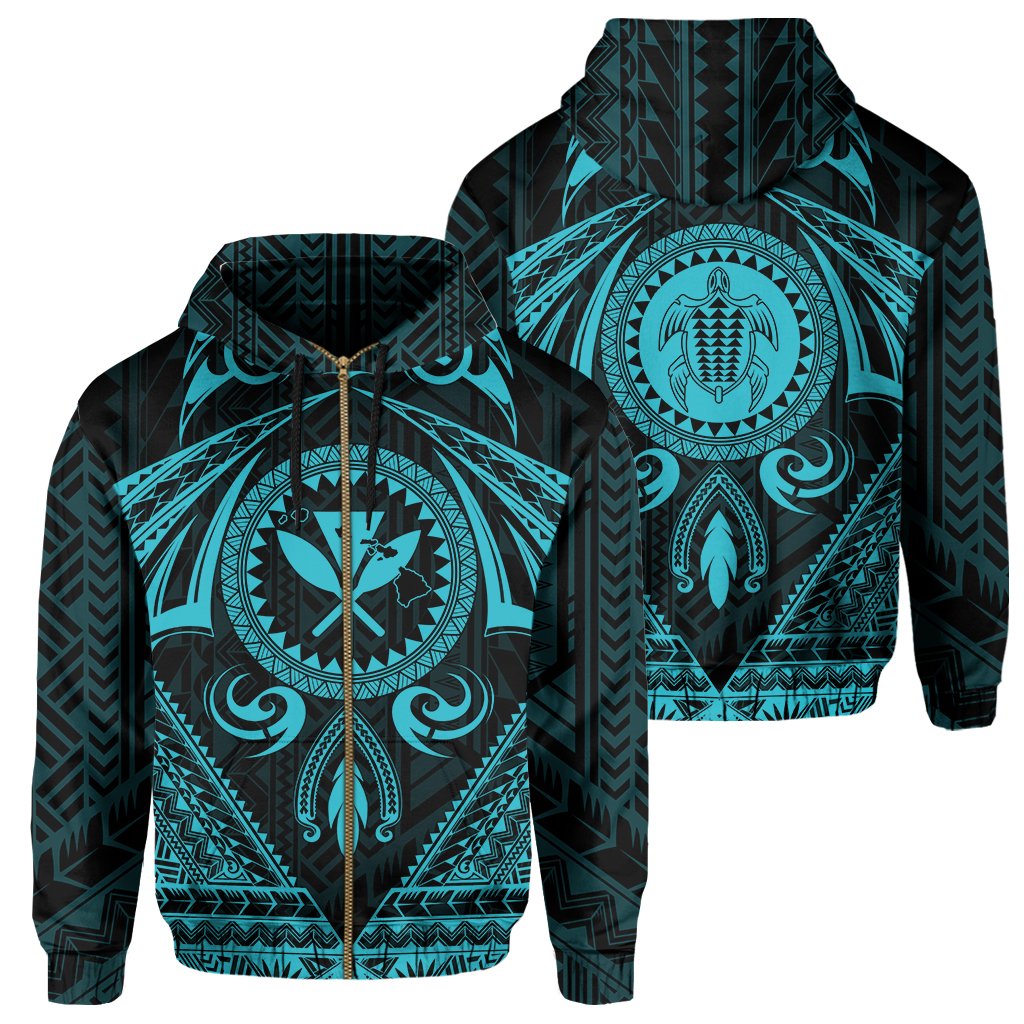 Polynesian Kakau Kanaka Turtle Map Hawaii Zip Hoodie Circle Style Blue Unisex Blue - Polynesian Pride