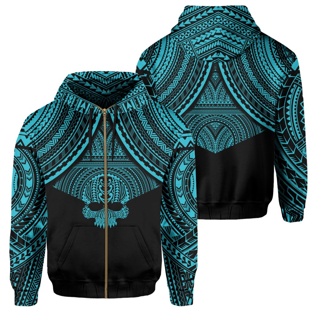 Polynesian Skull Hawaii Zip Hoodie Blue Circle Style Unisex Blue - Polynesian Pride
