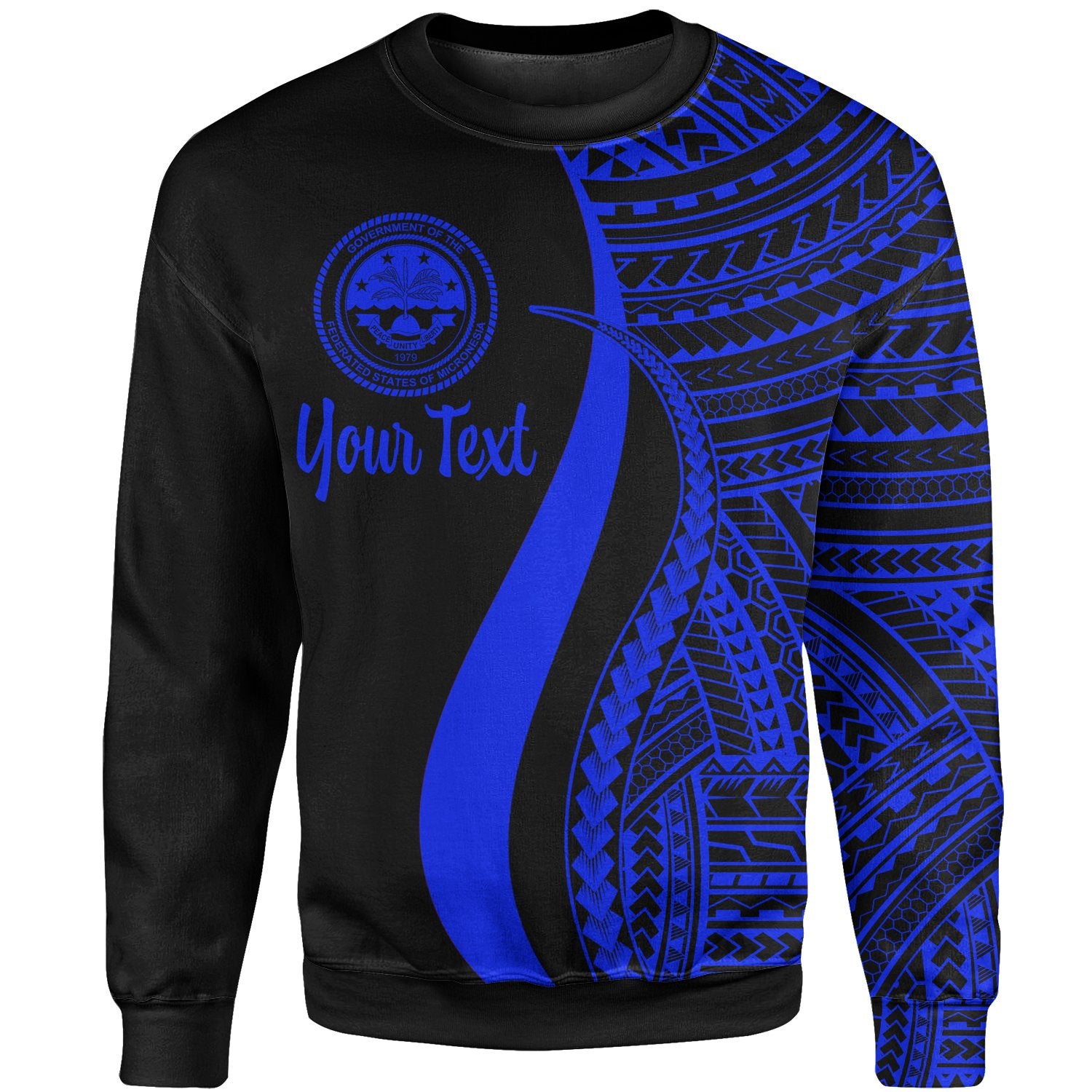 Federated States of Micronesia Custom Personalised Sweatshirt - Blue Polynesian Tentacle Tribal Pattern Unisex Blue - Polynesian Pride