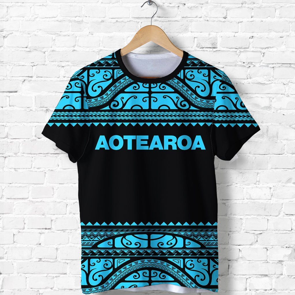 New Zealand Maori Shirt, Aotearoa Silver Fern T Shirt Blue Unisex Black - Polynesian Pride