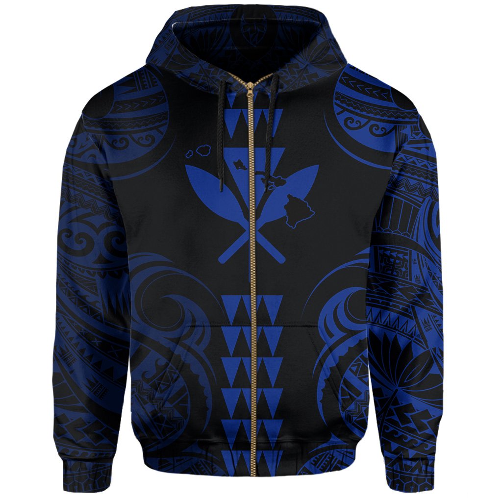 Kanaka Map Polynesian Kakau Hoodie (Zip up) Blue - Polynesian Pride