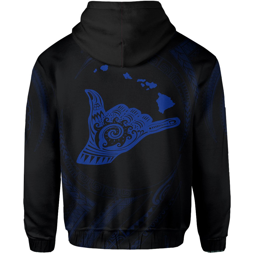 Polynesian Kanaka Shaka Map of Hawaii Hoodie Blue - Polynesian Pride