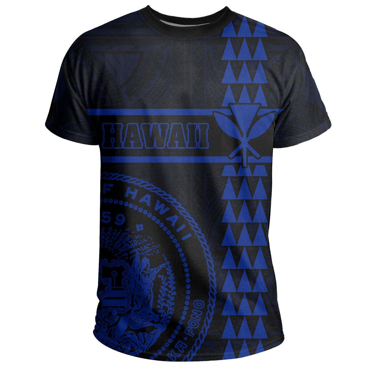Hawaii Coat of Arms Kanaka Polynesian T Shirt Blue - Polynesian Pride
