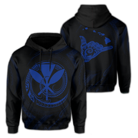 Polynesian Kanaka Shaka Map of Hawaii Hoodie Blue Unisex Blue - Polynesian Pride