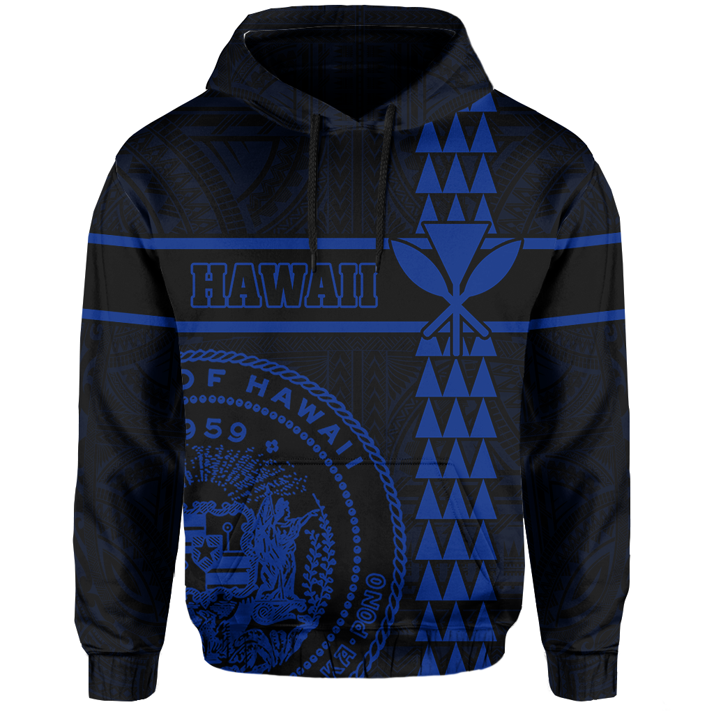 Polynesian Kakau Kanaka Seal of Hawaii Hoodie Blue - Polynesian Pride