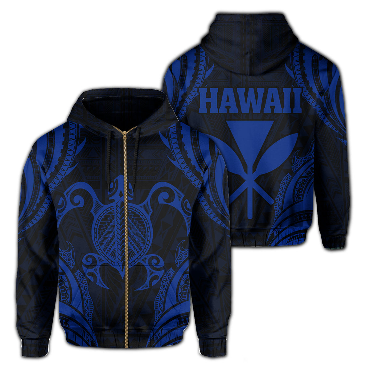 Polynesian Turtle Kanaka Maoli Hawaii Zip Hoodie Blue Unisex Blue - Polynesian Pride