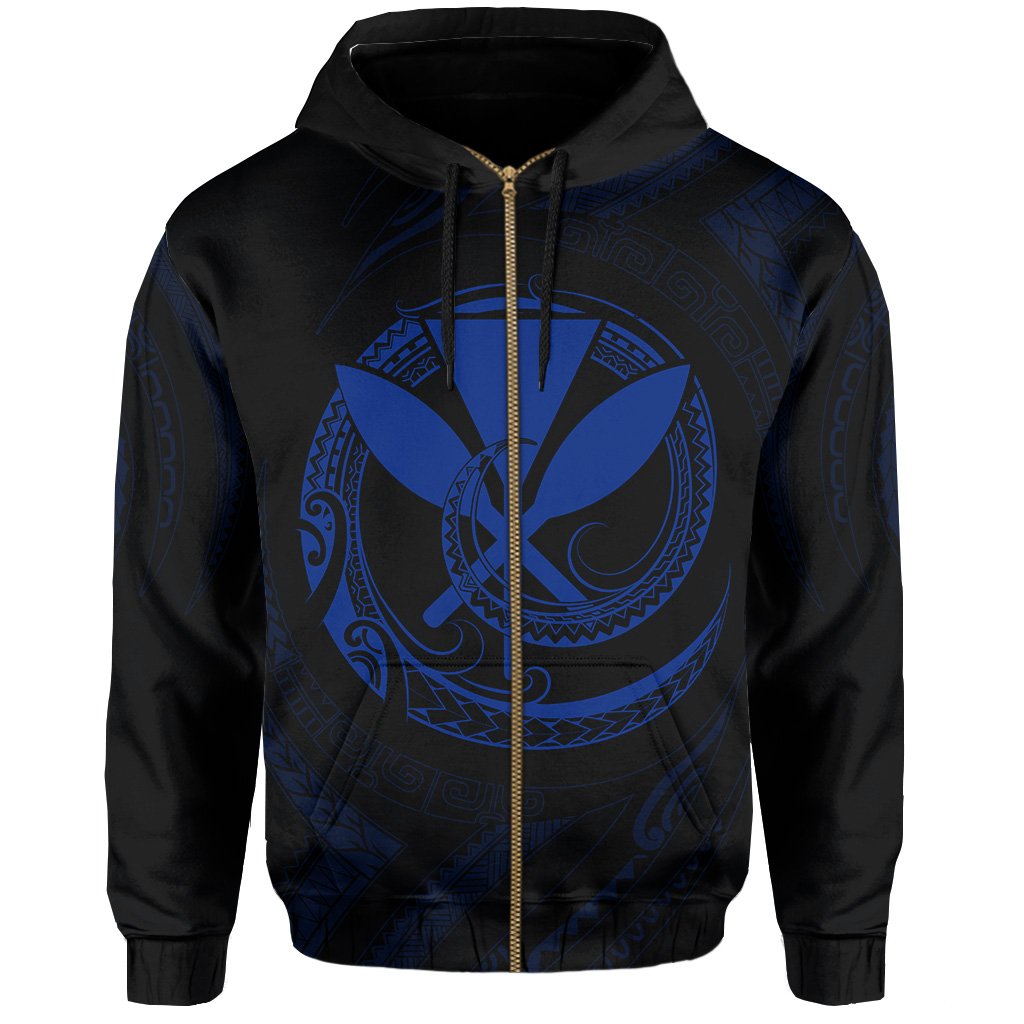 Polynesian Kanaka Shaka Map of Hawaii Zip Hoodie Blue - Polynesian Pride