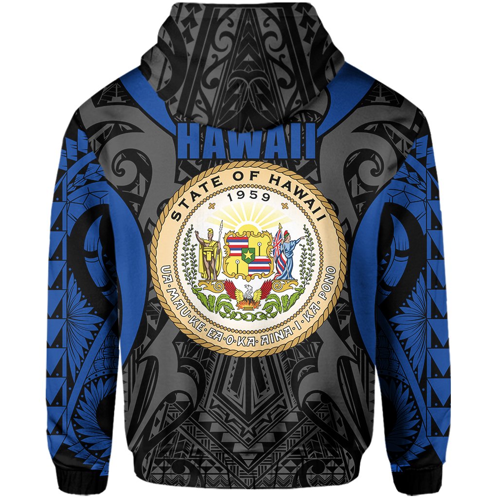 Hawaii Polynesian Tribal Coat of Arms Zipper Hoodie Blue Mark Style - Polynesian Pride