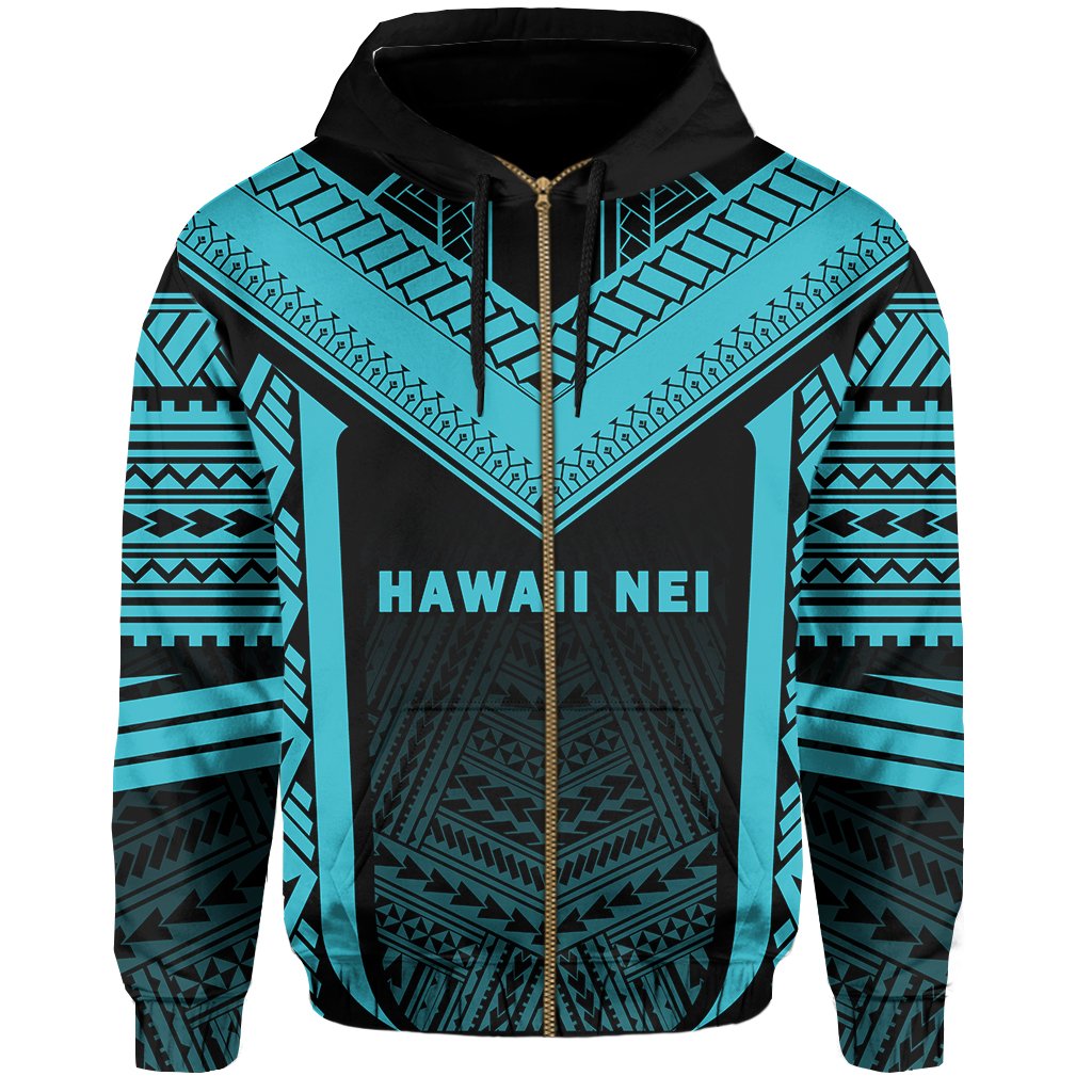 Hawaii Kanaka Polynesian Zip up Hoodie Active Blue - Polynesian Pride