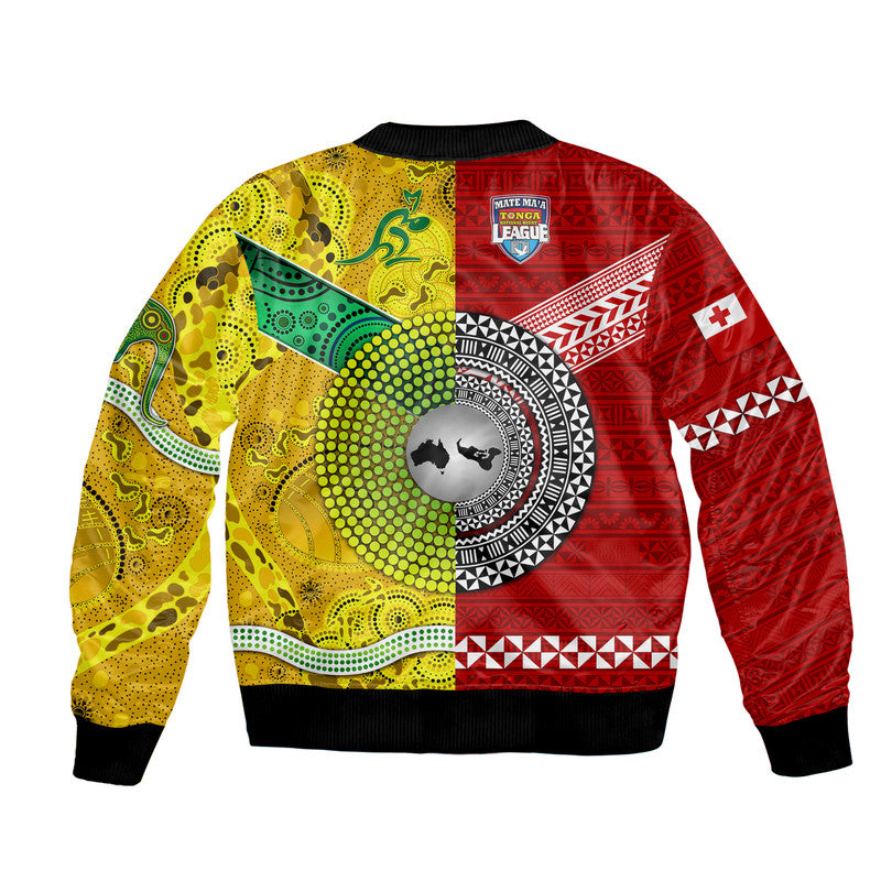 Mate Ma'a Tonga Ngatu And Australia Wallabies Aboriginal Bomber Jacket Rugby Together LT8 - Polynesian Pride