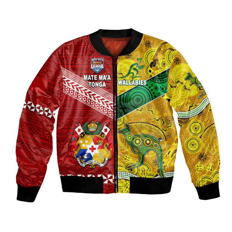 Mate Ma'a Tonga Ngatu And Australia Wallabies Aboriginal Bomber Jacket Rugby Together LT8 Unisex - Polynesian Pride