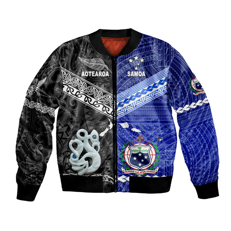 Samoa And New Zealand Bomber Jacket Together - Black LT8 Unisex Black - Polynesian Pride