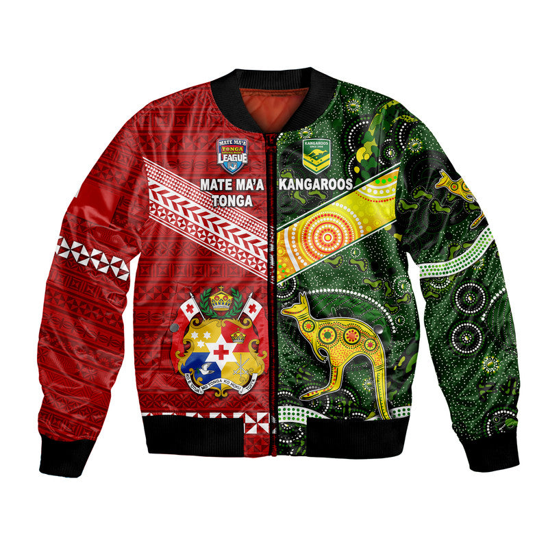 Mate Ma'a Tonga Ngatu And Australia Kangaroos Aboriginal Bomber Jacket Rugby Together LT8 Unisex - Polynesian Pride