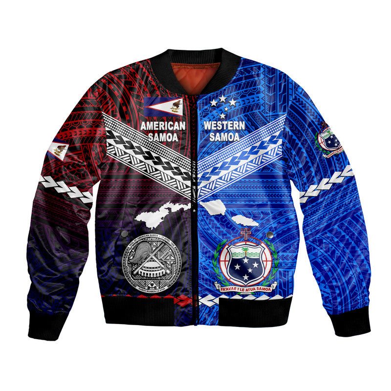 (Custom Personalised) American Samoa And Western Samoa Bomber Jacket Together LT8 Unisex Blue - Polynesian Pride