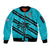 (Custom Text And Number) Fiji Rugby Tapa Pattern Fijian 7s Cyan Sleeve Zip Bomber Jacket LT14 Unisex Cyan - Polynesian Pride