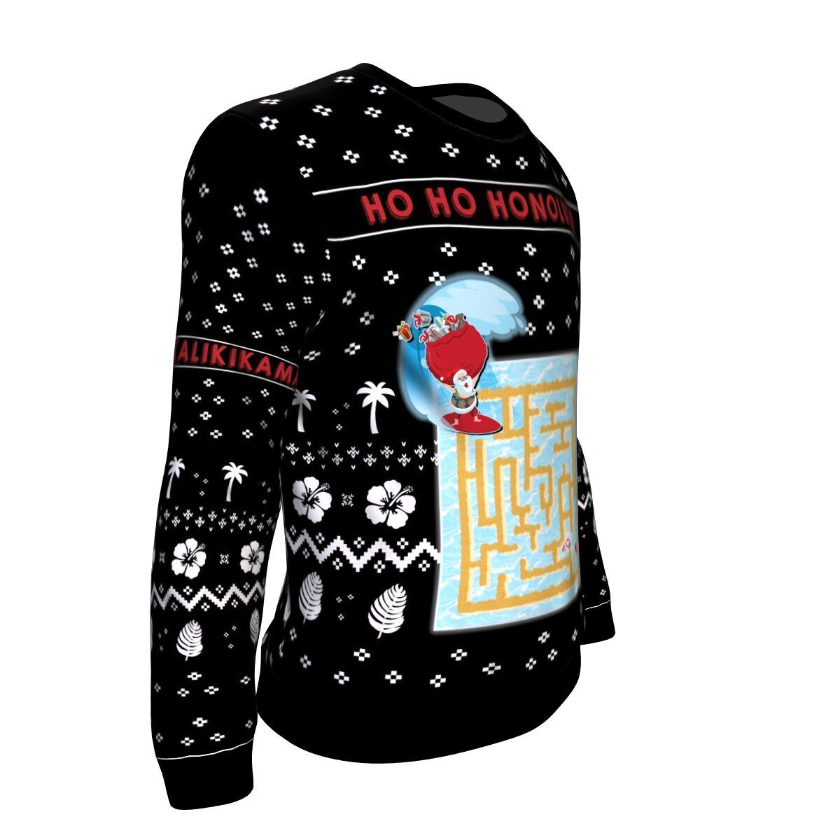 Hawaii Ugly Christmas Santa Claus Sweatshirt - Maze Game Style - Polynesian Pride