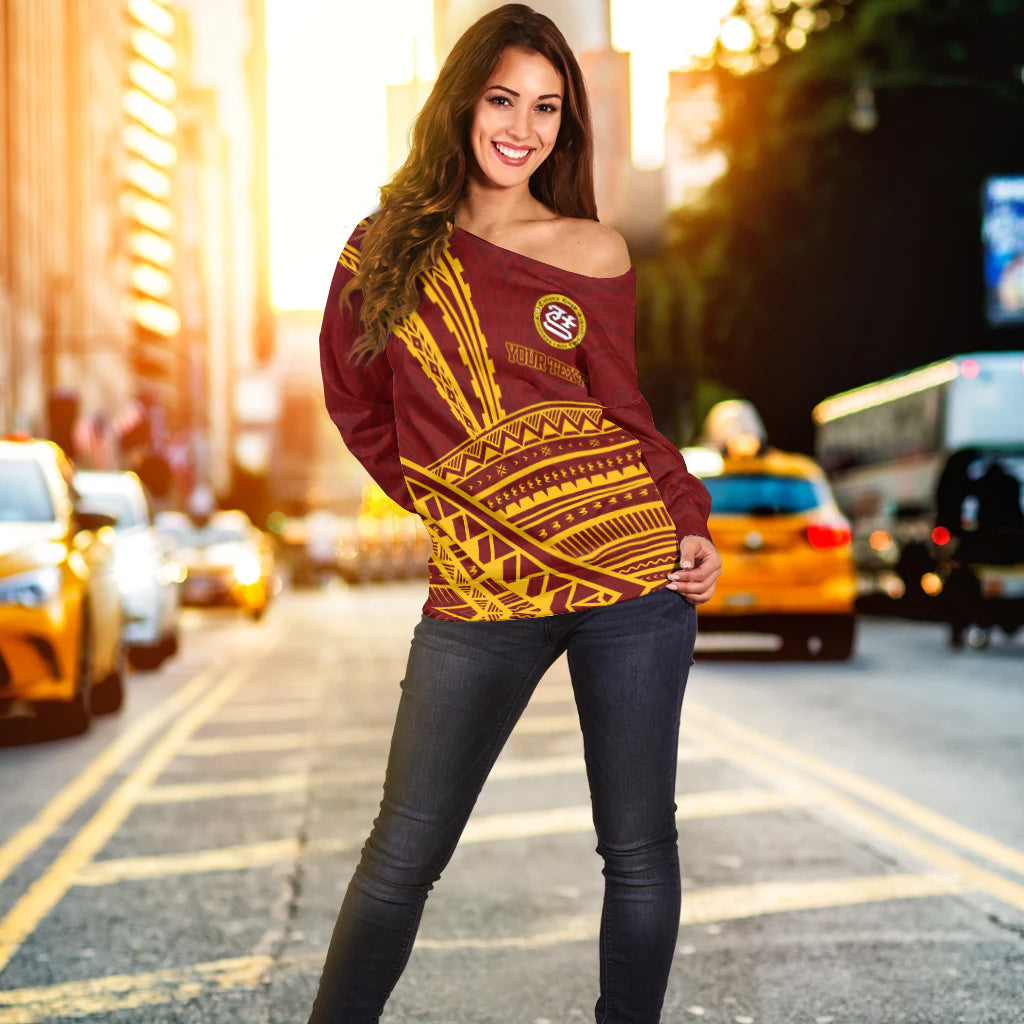 (Custom Personalised) Tafuna High School American Samoa Pride Women Off Shoulder Sweater - LT12 - Polynesian Pride