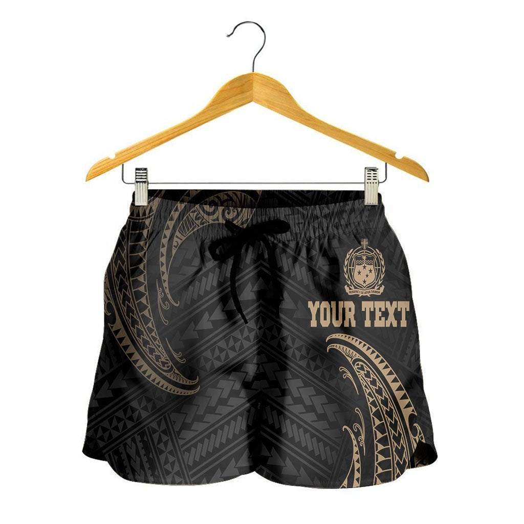 Samoa Polynesian Custom Personalised Women's Shorts - Gold Tribal Wave - Polynesian Pride