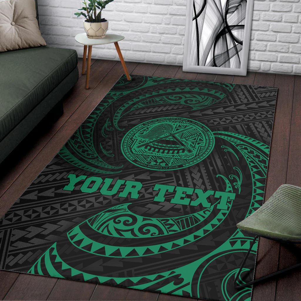 American Samoa Polynesian Custom Personalised Area Rug - Green Tribal Wave - Polynesian Pride