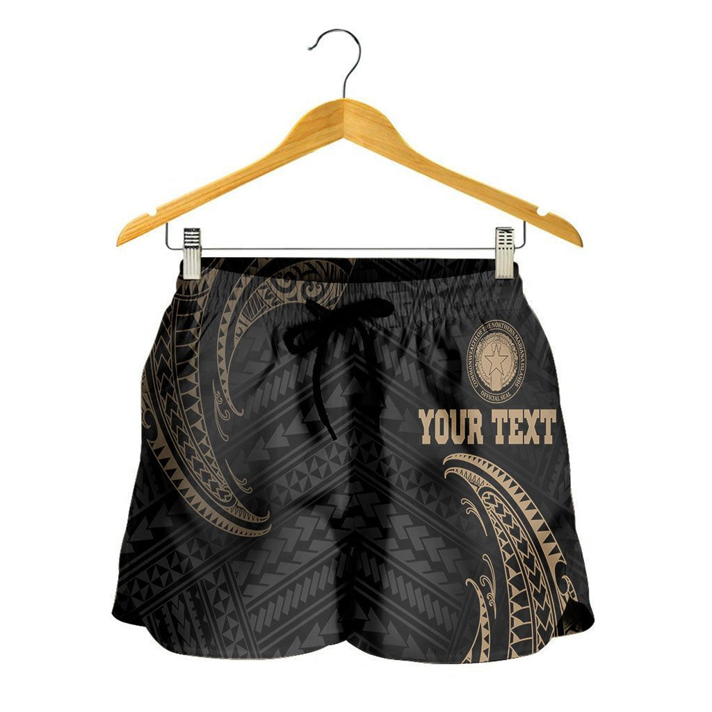 Northern Mariana Islands Polynesian Custom Personalised Women's Shorts - Gold Tribal Wave - Polynesian Pride