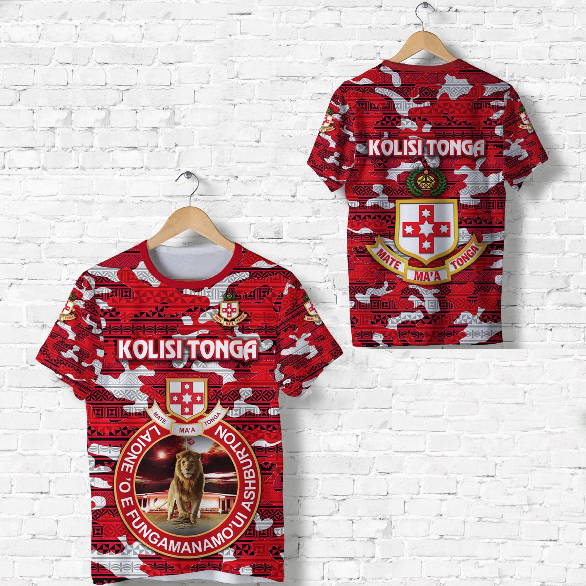 Kolisi Tonga T Shirt Mate Maa Tonga Camouflage Vibes Lion Ashburton Unisex Red - Polynesian Pride