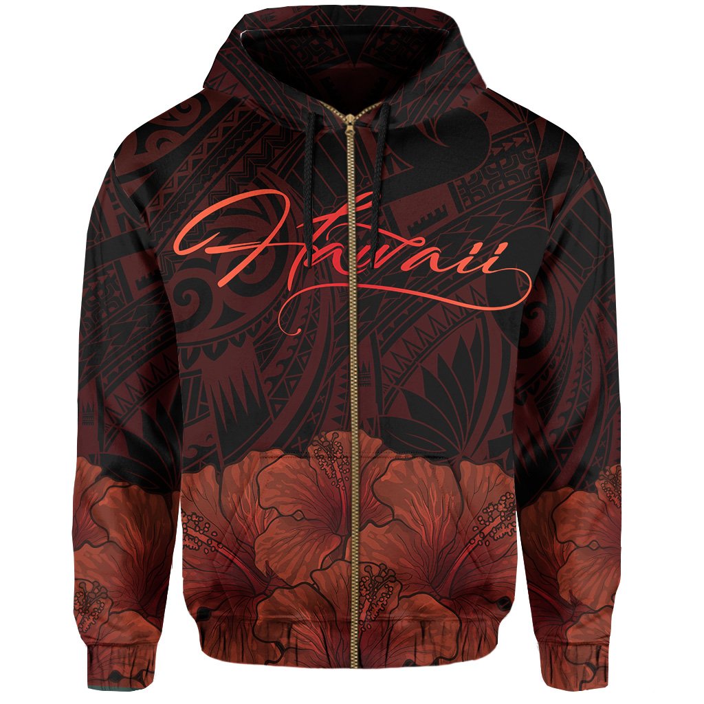 Polynesian Hibiscus Seal of Hawaii Zip Hoodie Orange - Polynesian Pride