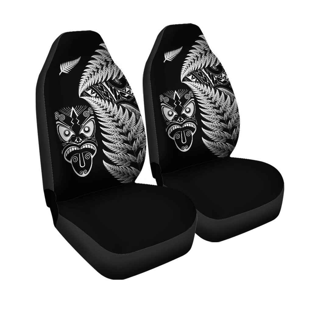 New Zealand Haka Rugby Maori Car Seat Cover Silver Fern Vibes - Black LT8 Set of 2 Universal Fit Black - Polynesian Pride