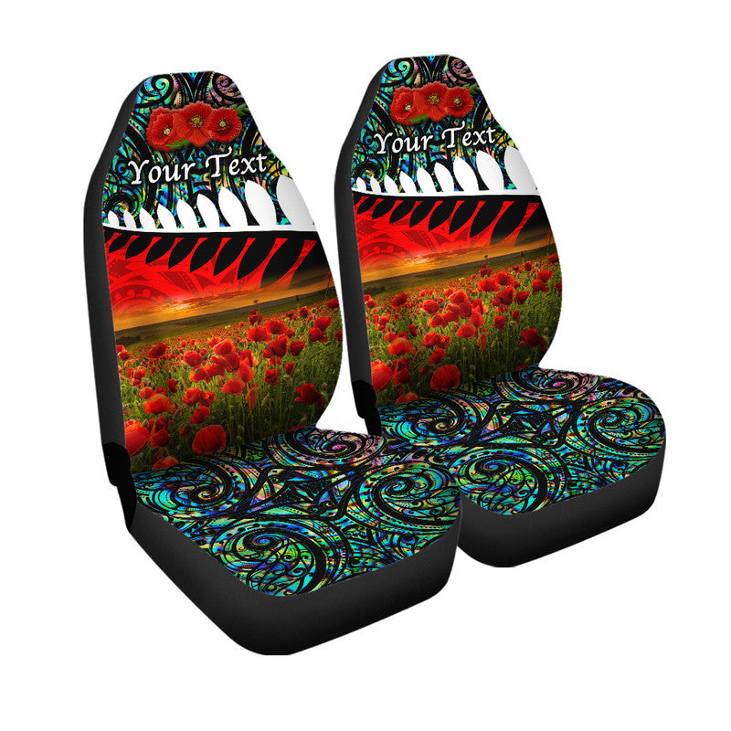 (Custom Personalised) New Zealand Maori ANZAC Car Seat Cover Poppy Vibes - Paua Shell LT8 One Size Green - Polynesian Pride