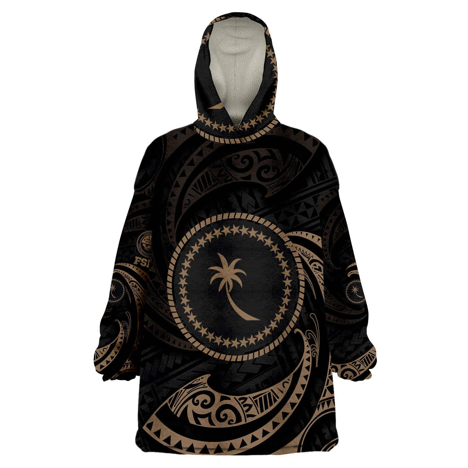 Chuuk Micronesia Gold Tribal Wave Wearable Blanket Hoodie LT9 Unisex One Size - Polynesian Pride