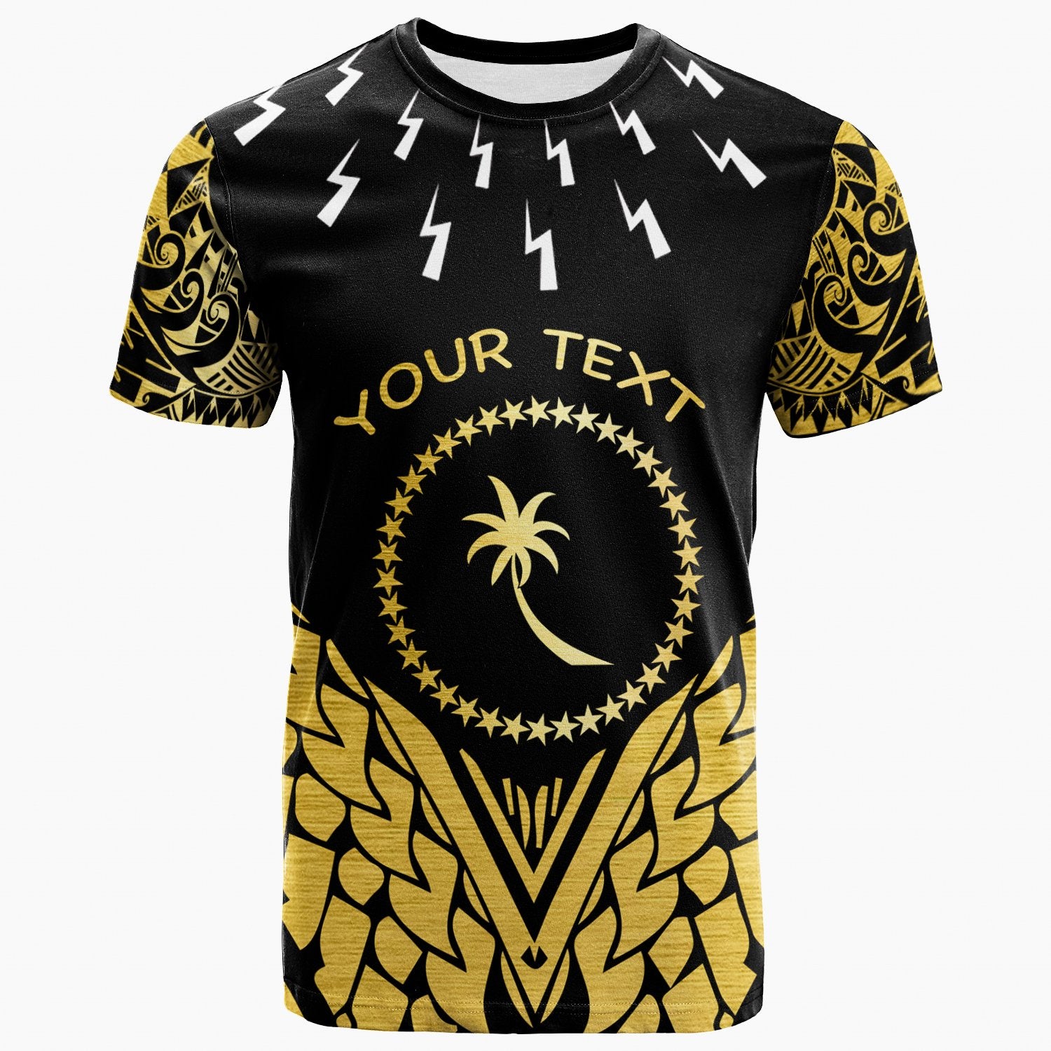 Chuuk Custom T Shirt Thunder Bolt Seamless Pattern Gold Unisex Art - Polynesian Pride