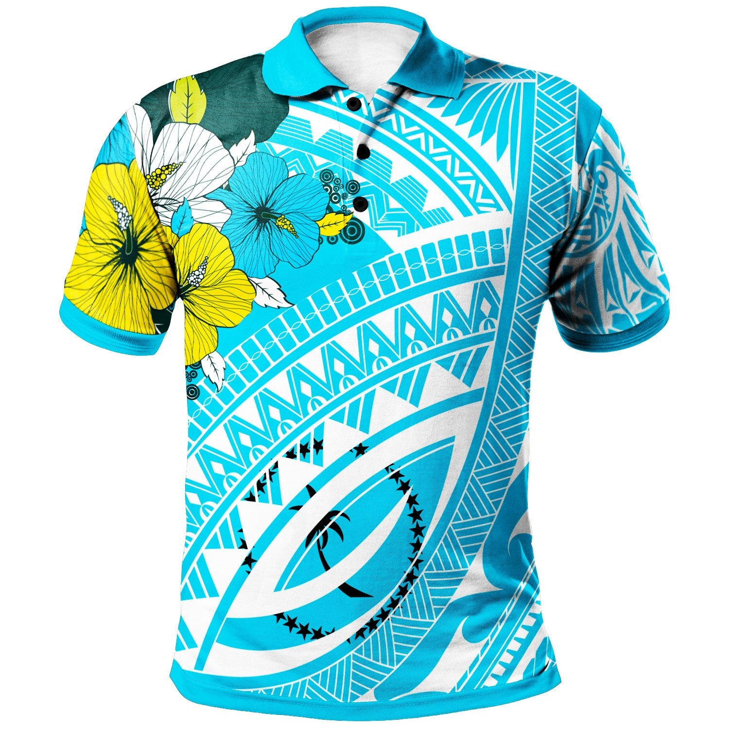 Chuuk Polo Shirt Polynesian Pattern Aquamarine Stone Color Unisex Blue - Polynesian Pride