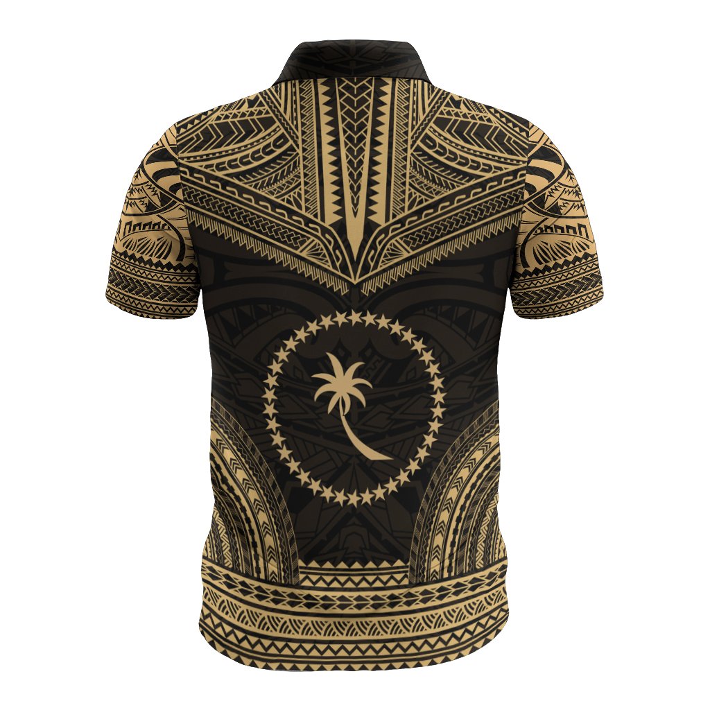Chuuk Polo Shirt Chuuk Flag Polynesian Chief Tattoo Gold Version - Polynesian Pride