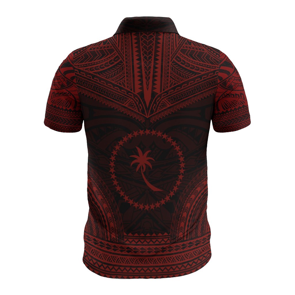 Chuuk Polo Shirt Chuuk Flag Polynesian Chief Tattoo Red Version - Polynesian Pride