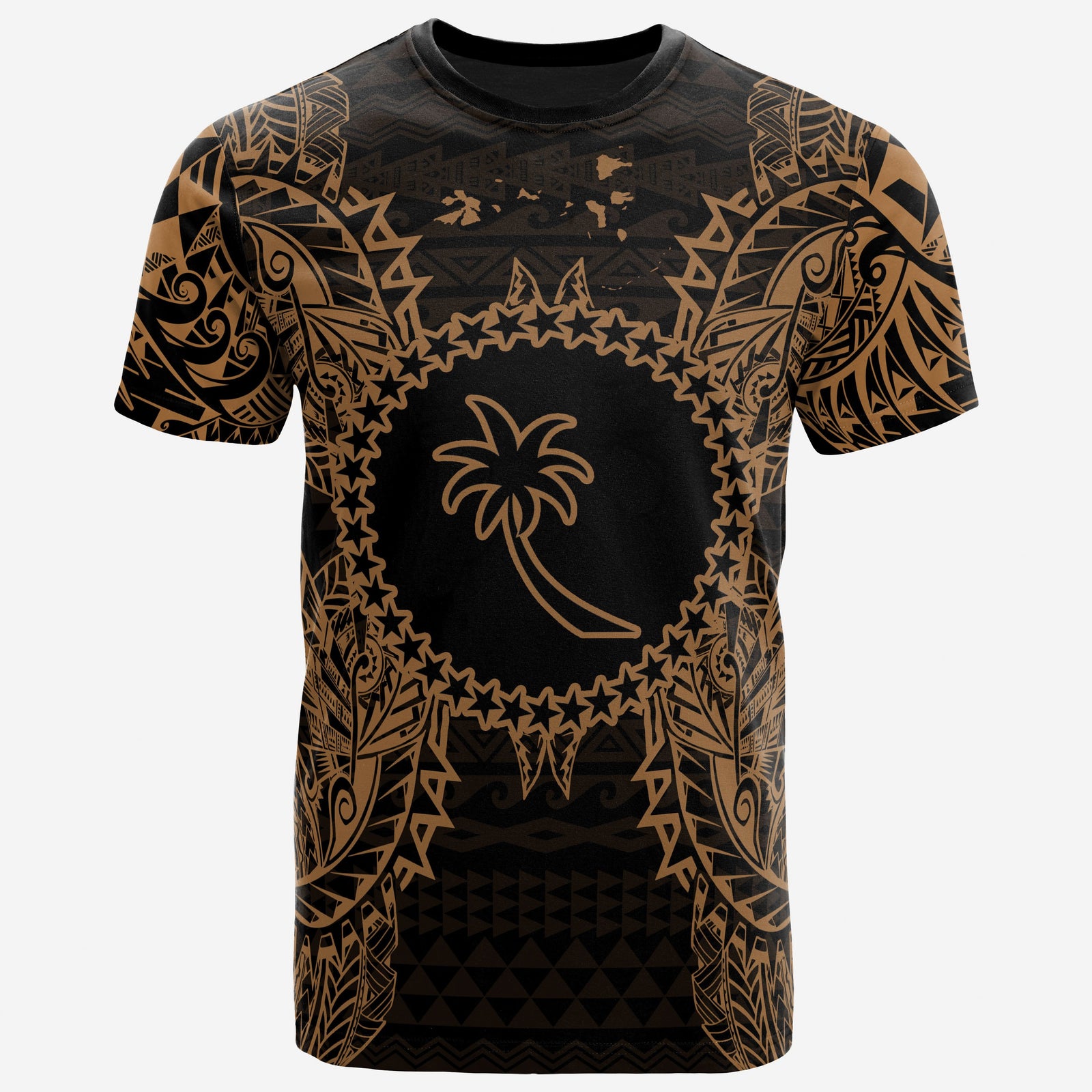 Chuuk T Shirt Chuuk FLag Map Polynesian Tattoo Gold Unisex Gold - Polynesian Pride