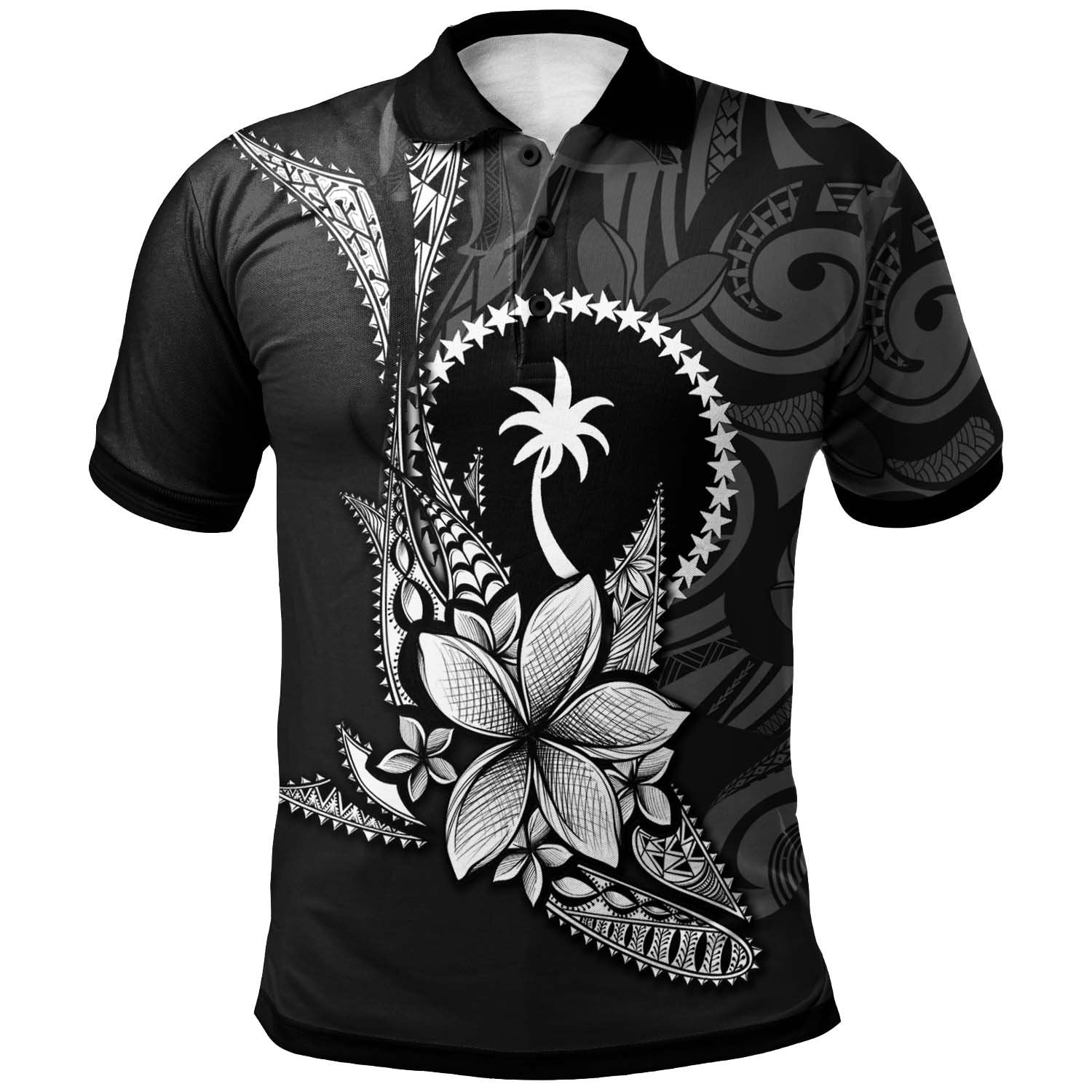 Chuuk State Custom Polo Shirt Fish With Plumeria Flowers Style Unisex Black - Polynesian Pride