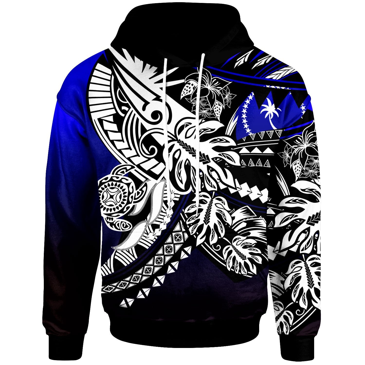 Chuuk Hoodie Tribal Jungle Pattern Blue Color Unisex Blue - Polynesian Pride