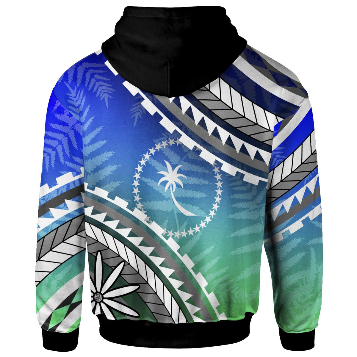Chuuk Hoodie Palm Leaf Texture Blue Gradient - Polynesian Pride