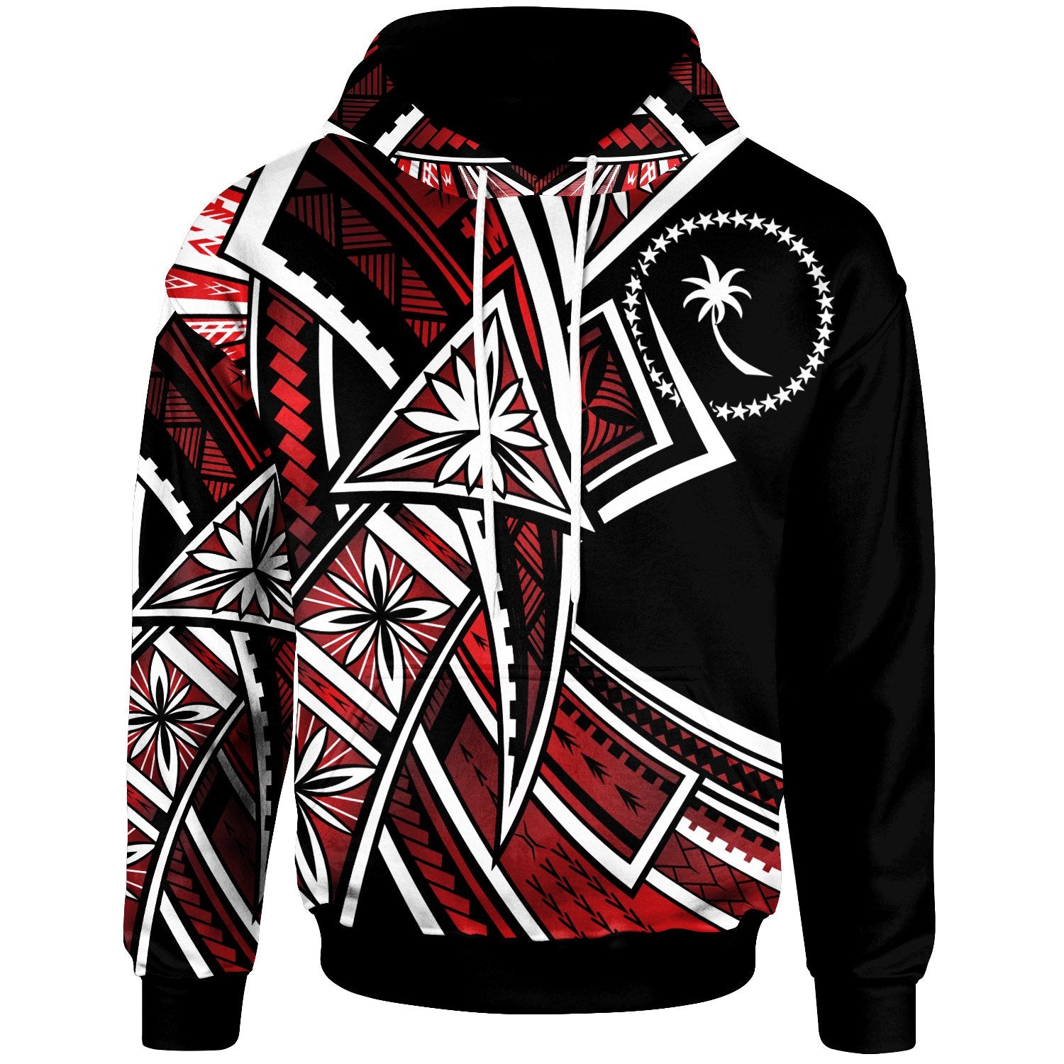 Chuuk Hoodie Tribal Flower Special Pattern Red Color Unisex Red - Polynesian Pride