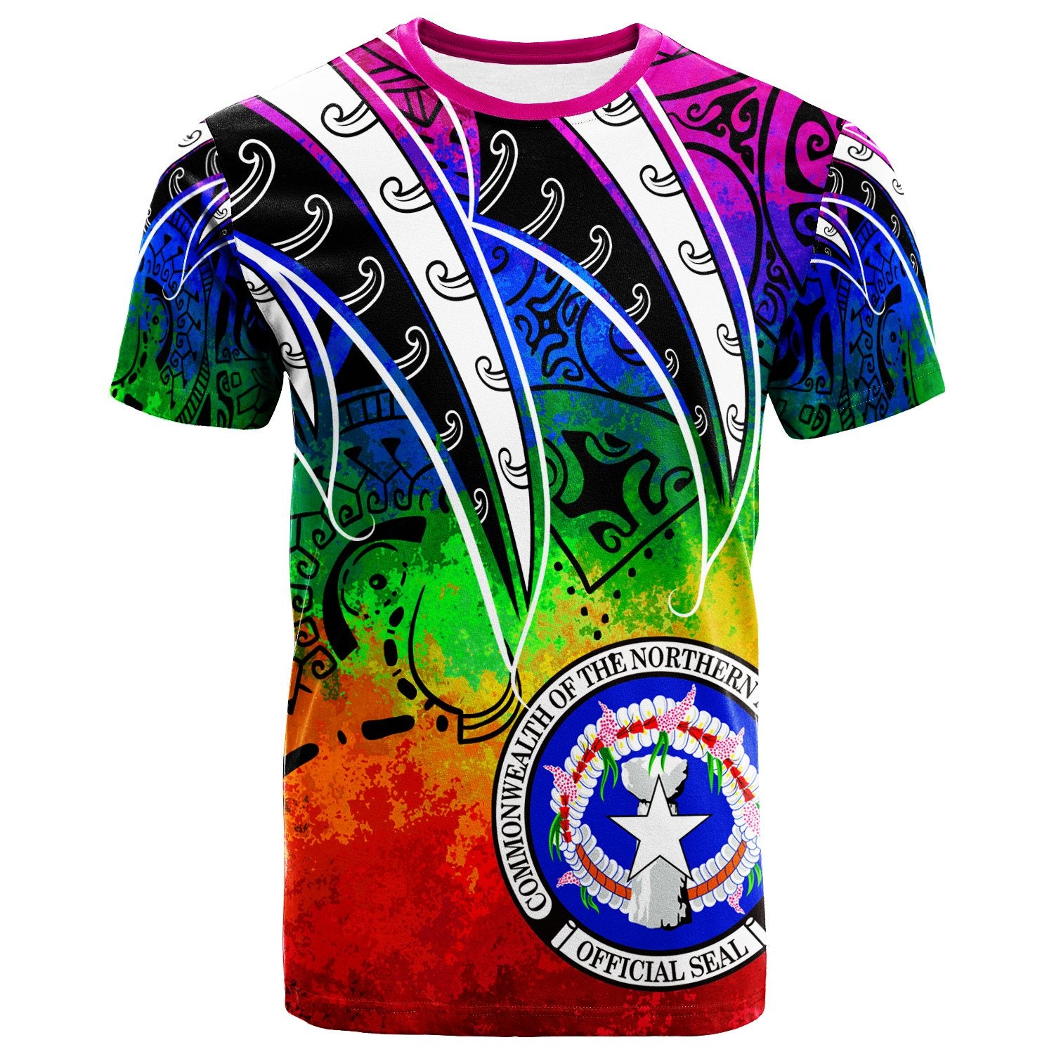 Northern Mariana Islands T Shirt Tropical Leaf Rainbow Color Unisex Rainbow Color - Polynesian Pride