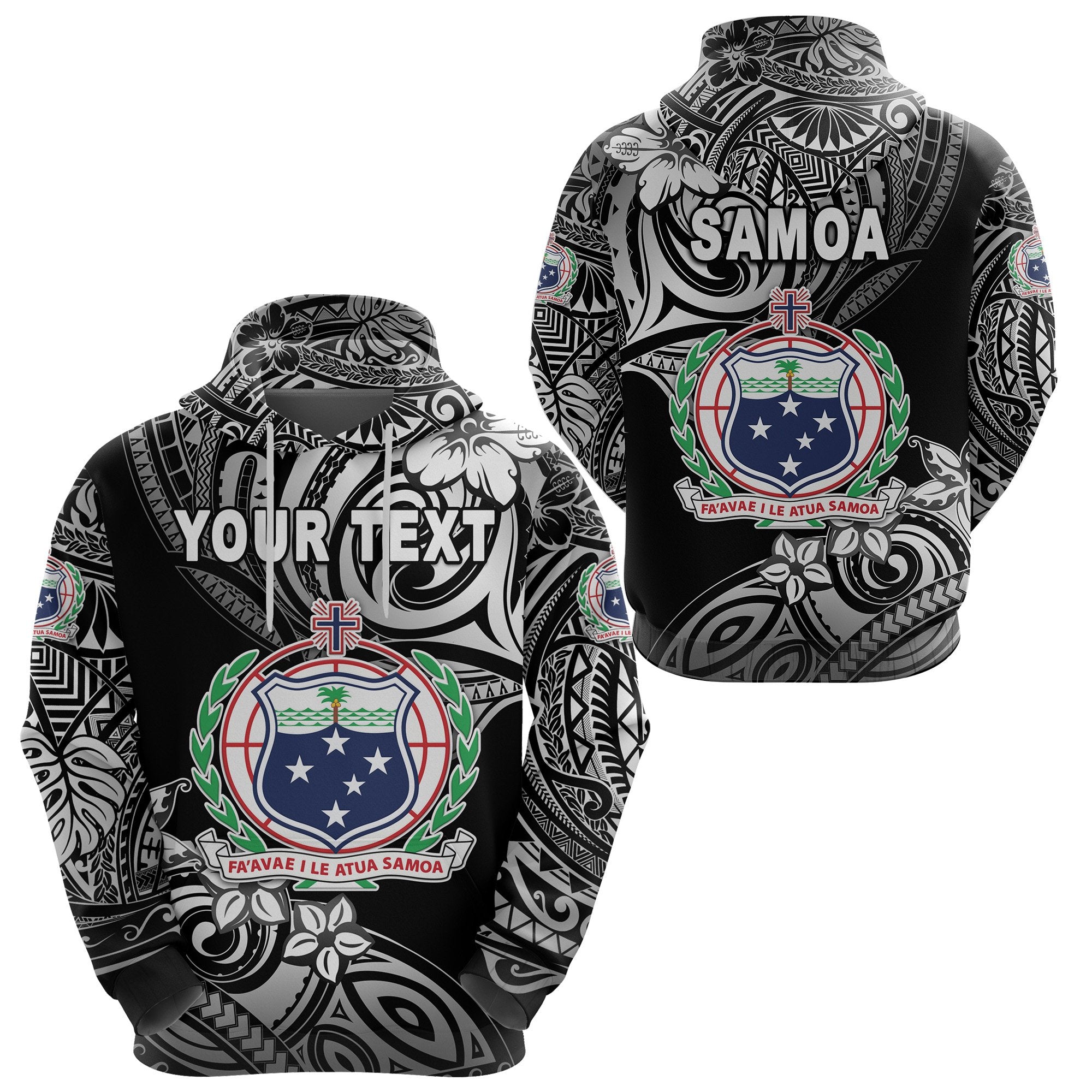 Custom Manu Samoa Rugby Hoodie Unique Vibes Coat of Arms Black Unisex Black - Polynesian Pride