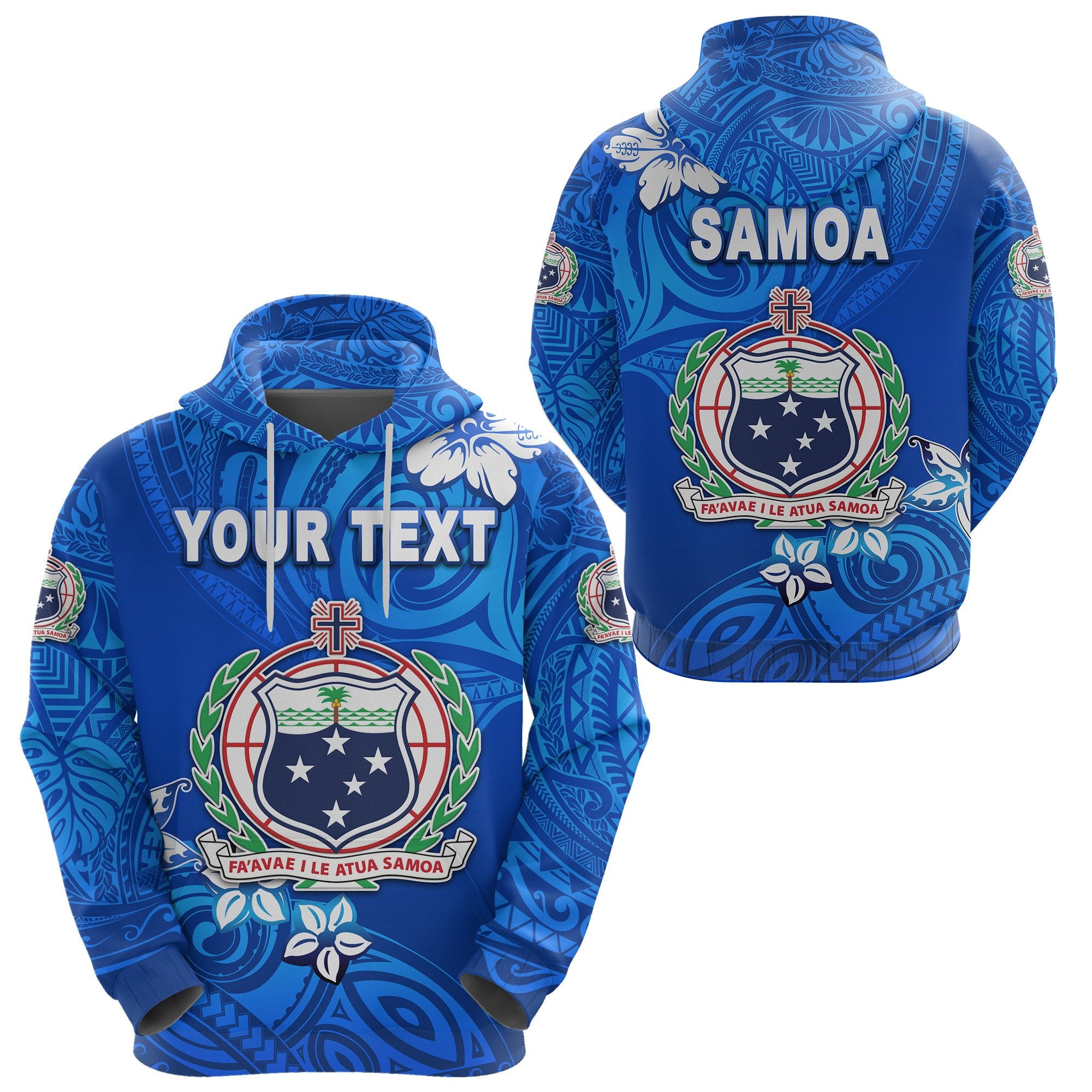 Custom Manu Samoa Rugby Hoodie Unique Vibes Coat of Arms Full Blue Unisex Blue - Polynesian Pride