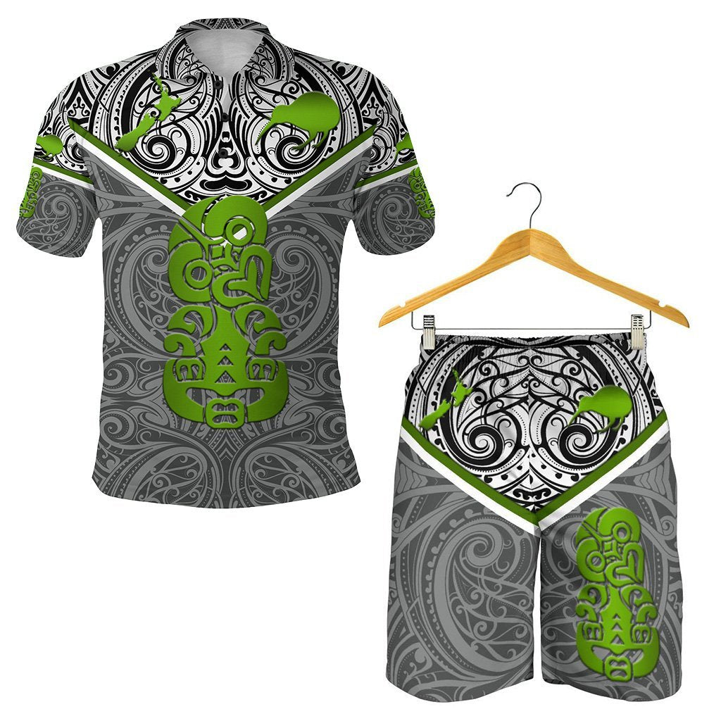 Combo Polo Shirt and Men Short New Zealand Maori Rugby Pride Version - Gray - Polynesian Pride