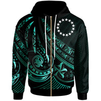 Cook Islands Zip Hoodie The Flow of The Ocean Unisex Green - Polynesian Pride