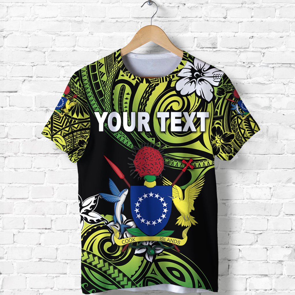 Custom Cook Islands Rugby T Shirt Unique Vibes Coat of Arms Green Unisex Green - Polynesian Pride