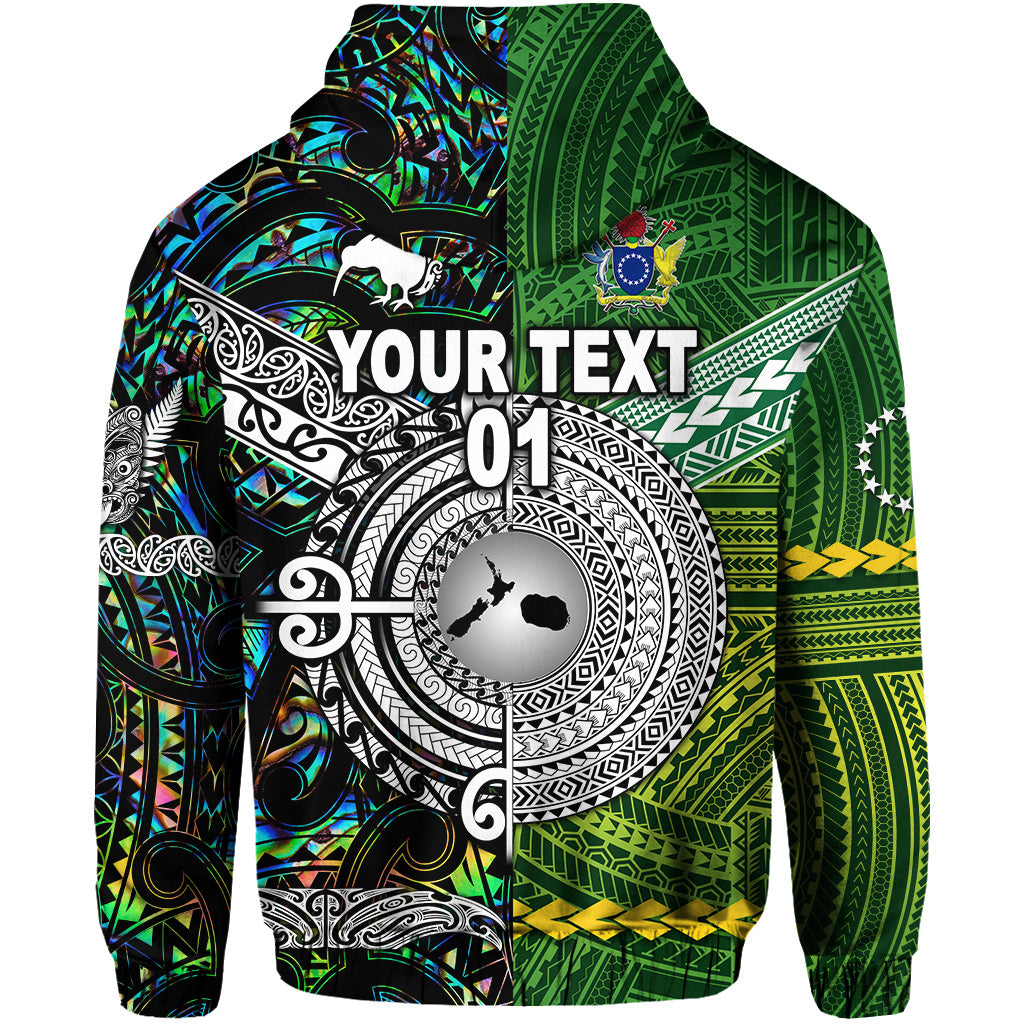 Custom New Zealand Cook Islands Zip Hoodie Maori and Polynesian Together Paua Shell, Custom Text and Number LT8 - Polynesian Pride