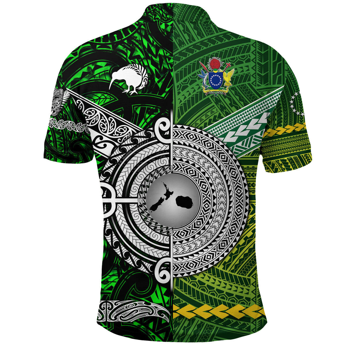 New Zealand Cook Islands Polo Shirt Maori Together Green LT8 - Polynesian Pride